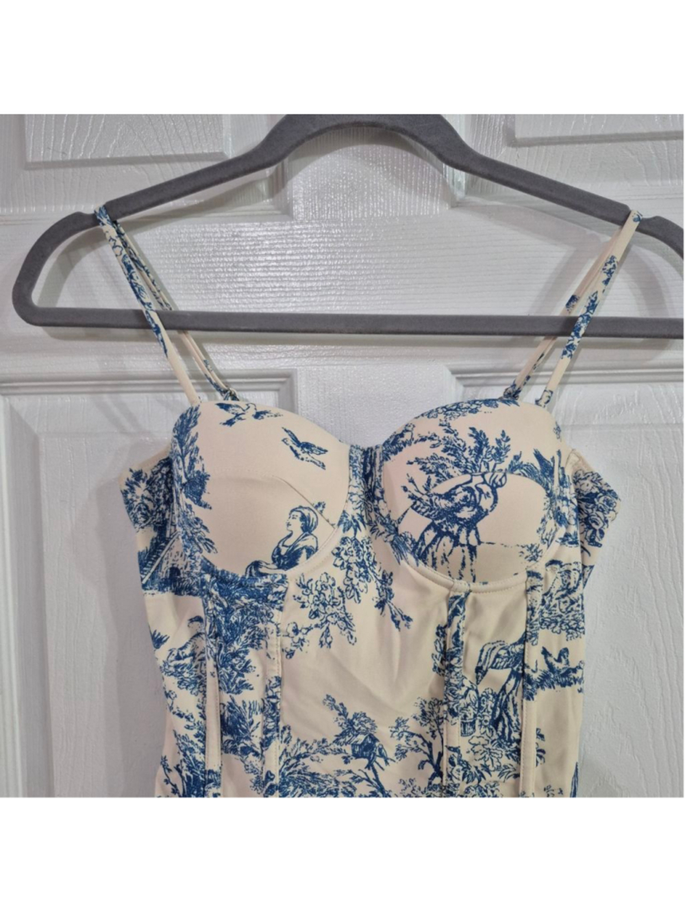 Women's COMMENSE White & Blue Toile Print One Piece Swimsuit S - Picture 5 of 9